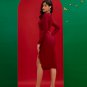 Round Neck Slit Lace Midi Bandage Dress