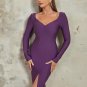 Square Collar Slit Over Knee Bandage Dress