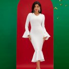 Ruffle Trim Mermaid Hem Midi Bandage Dress