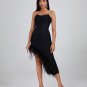 Strapless Feather Trim Midi Bandage Dress