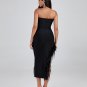 Strapless Feather Trim Midi Bandage Dress