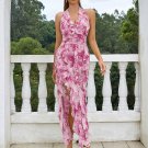Halter Sleeveless Floral Midi Bodycon Dress