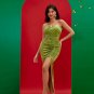 Olive Green Velvet Bustier Long Dress
