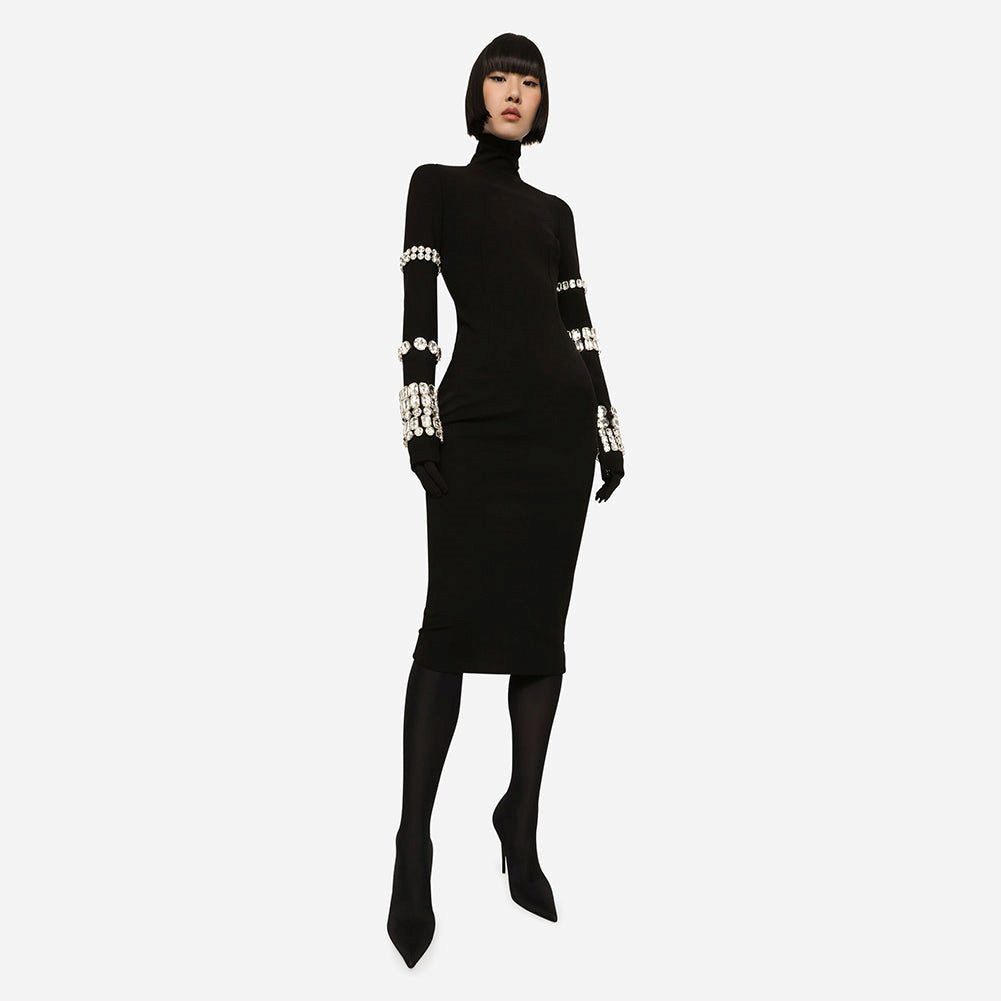 High Neck Nail Bit Over Knee Bandage Dress
