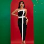 Black White Strapless Midi Bandage Dress