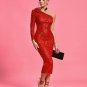One Shoulder Flower Midi Sequin Dress