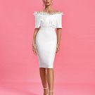 Off Shoulder Feather Trim Bandage Dress
