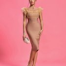 Chiffon Ruched Neck Midi Bandage Dress