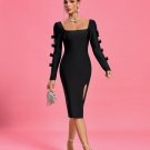 Square Neck Midi Slit Bandage Dress