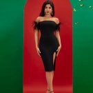 Off Shoulder High Slit Bandage Midi Dress