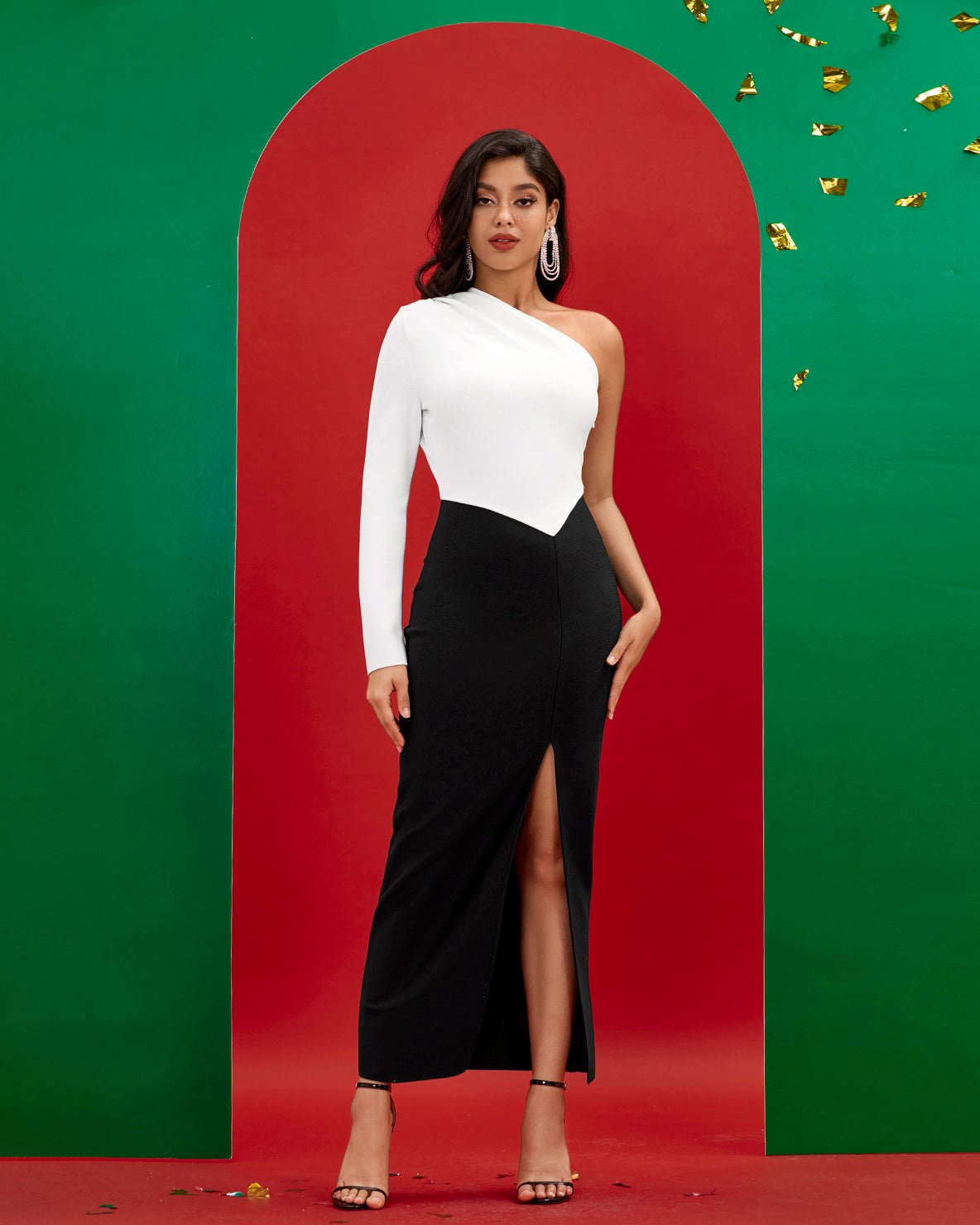 Black-white One Sleeve Bandage Dress