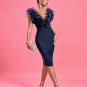 Navy Ruffle Trim Midi Bandage Dress