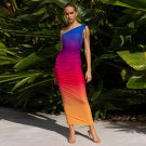 One Shoulder Sleeveless Gradient Color Midi Dress