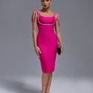Square Neck Rhinestone Midi Bandage Dress