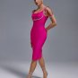 Square Neck Rhinestone Midi Bandage Dress