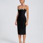Floral Applique Strap Midi Bandage Dress