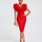 V-neck Ruffle Trim Midi Bandage Dress