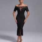 Off Shoulder Bandage Midi Lace Dress