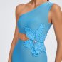 Sky Blue Flower Applique Midi Bandage Dress