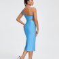 Sky Blue Flower Applique Midi Bandage Dress