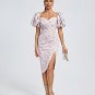 Pink Jacquard Sweetheart Midi Cocktail Dress