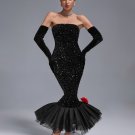 Strapless Sequins Barbie Wiggle Dress With Gloves
