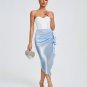 White Lace Bustier Midi Draped Dress