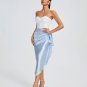 White Lace Bustier Midi Draped Dress