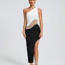 One Shoulder Bandage Patchwork Midi Dress