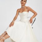 Beige Parfait Twill Corset Midi Dress