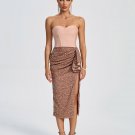 Strapless Sequin Draped Midi Dress