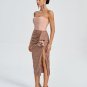 Strapless Sequin Draped Midi Dress