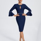 Pearl Trim Pagoda-Sleeve Midi Bandage Dress