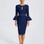 Pearl Trim Pagoda-Sleeve Midi Bandage Dress