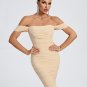 Off Shoulder Ruched Mesh Midi Dress