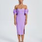 Off Shoulder Bow-Detail Midi Bandage Dress