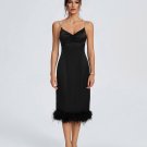 Strappy Backless Feather Trim Midi Dress