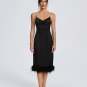 Strappy Backless Feather Trim Midi Dress
