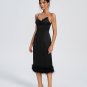 Strappy Backless Feather Trim Midi Dress