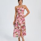 Asymmetric Peony Print Backless Dress