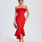 Strapless Feather Trim Bandage Fishtail Dress