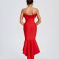 Strapless Feather Trim Bandage Fishtail Dress
