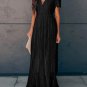 Deep V Neck Short Sleeve Floral Lace Bridesmaid Maxi Dress