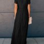 Deep V Neck Short Sleeve Floral Lace Bridesmaid Maxi Dress