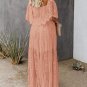 Off Shoulder Short Sleeve Floral Lace Bridesmaid Maxi Dress