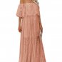 Off Shoulder Short Sleeve Floral Lace Bridesmaid Maxi Dress