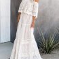 Off Shoulder Short Sleeve Floral Lace Bridesmaid Maxi Dress