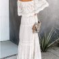 Off Shoulder Short Sleeve Floral Lace Bridesmaid Maxi Dress