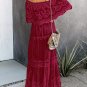 Off Shoulder Short Sleeve Floral Lace Bridesmaid Maxi Dress