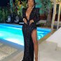 V Neck Long Sleeve Sequined Maxi Prom Dress